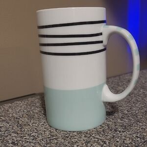 Spritz White and Mint Mug with Black Stripes, NWOT